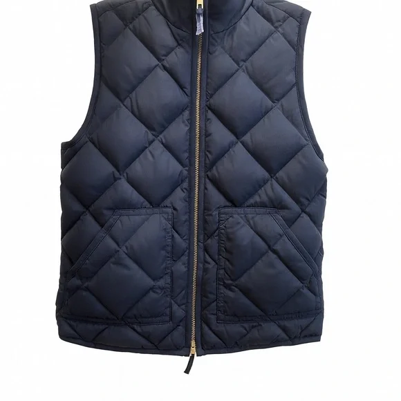 J.Crew Navy Quilted Puffer Vest Gold Zip Preppy Fall Layer XS - Picture 4 of 7